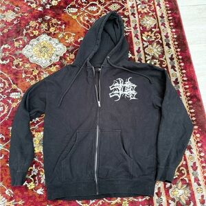 Punk Black Zip up Hoodie with White Graphic